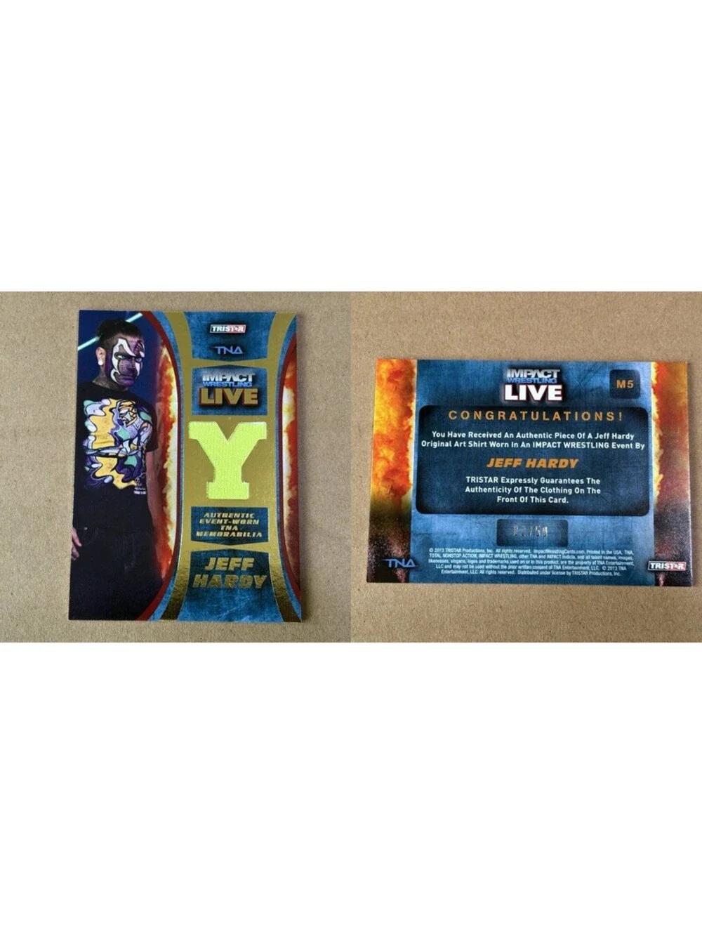 2013 TRISTAR TNA Impact Wrestling Live Jeff Hardy #M5 Gold #/50